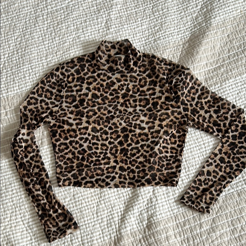 NLT Leopard Print Long Sleeve Power Mesh Crop Top